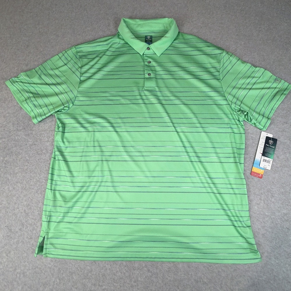 Pro Tour Coolplay Polo Golf Shirt Mens XXL Neon Striped Short Sleeve 100% Poly